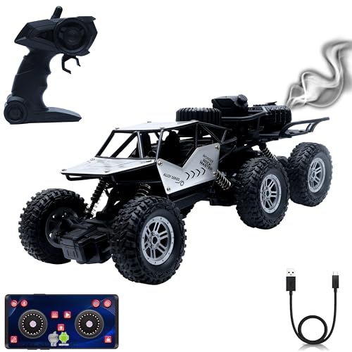Image of Wonder 6X6 Rock Crawler Remote Control Car | Smoke Function | Abs Plastic | Body App Control | Triple Motor 6 Wheel Drive Off Road Toy with Shock Suspension Rechargeable Battery for Kids - Silver