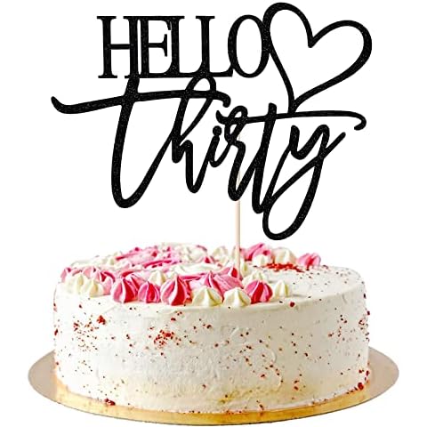 AROKIPPRY Hello Thirty Cake Topper, 30th Anniversary/Birthday Wedding Party Decorations Supplies, black flash Cover