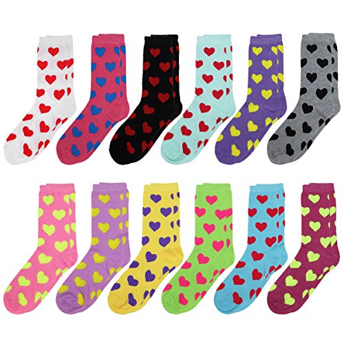 Image of Falari 12 Pairs Women's Cotton Crew Socks Assorted Colors