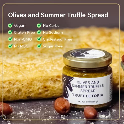 Truffletopia | Olive And Summer Truffle Spread Tapenade | Flavorful Real Truffles Use In Pasta Sauce, Pizza Sauce, For Topping | Gluten Free, Keto | 2.8 Oz #TOP2