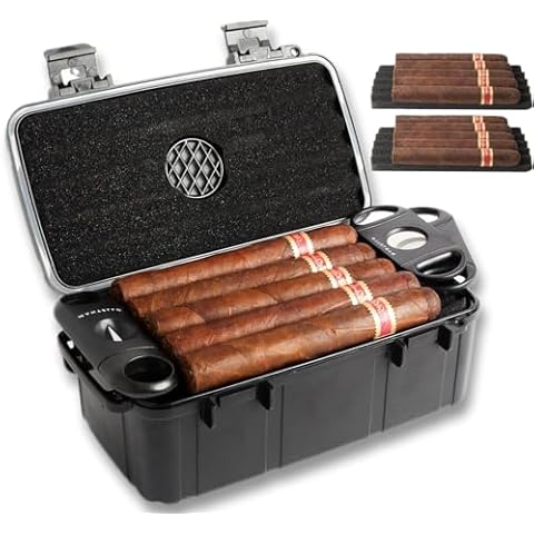 Cigars Case - for 10 Cigars- Includes 2 Ring Cigar Cutters, 1 V-Cut Cutter and 1 Cigar Punch Cover