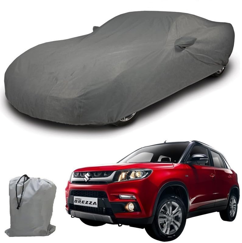 Image of ARCUATE Triple Layer Custom fit Car Body Cover for Maruti Suzuki Brezza Front Antenna |Top Layer Dustrproof | Middle Layer Waterproof | Bottom Layer Scratch Protection | Outdoor Indoor Fabric