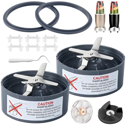 2-Pack Replacement Extractor Blade Set, Fit for NutriBullet 600w/ 900w Pro Series Blender with Food-grade Silicone Rubber Gaskets Seal Ring for NutriBullet Blender Blade Replacement Parts