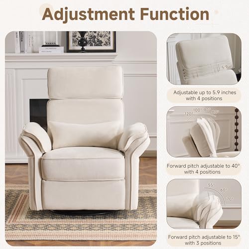Image of Power Recliner Rocking Chair with Adjustable Arms and Headrest,Beige Fabric