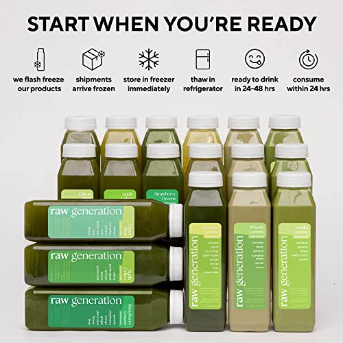 Raw Generation 3-Day Lower Sugar Juice Cleanse - 47% Less Sugar Than Other Cleanses / Keep Your Sugar Low And Protein High / 100% Plant-Based Smoothies (18 Count) #TOP3