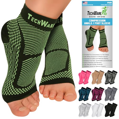 Image of TechWare Pro Ankle Brace Compression Sleeve - Plantar Fasciitis Sock. Relieves Achilles Tendonitis. Foot Arch Support Reduces Joint Pain, Swelling & Heel Spur Pain. Injury Recovery Braces for Sports