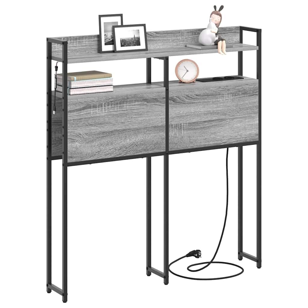 Espacio de almacenamiento cabecero cama gris Sonoma 100 cm de ancho de madera con LED y enchufe múltiple diseño moderno para jóvenes y adultos dormitorio