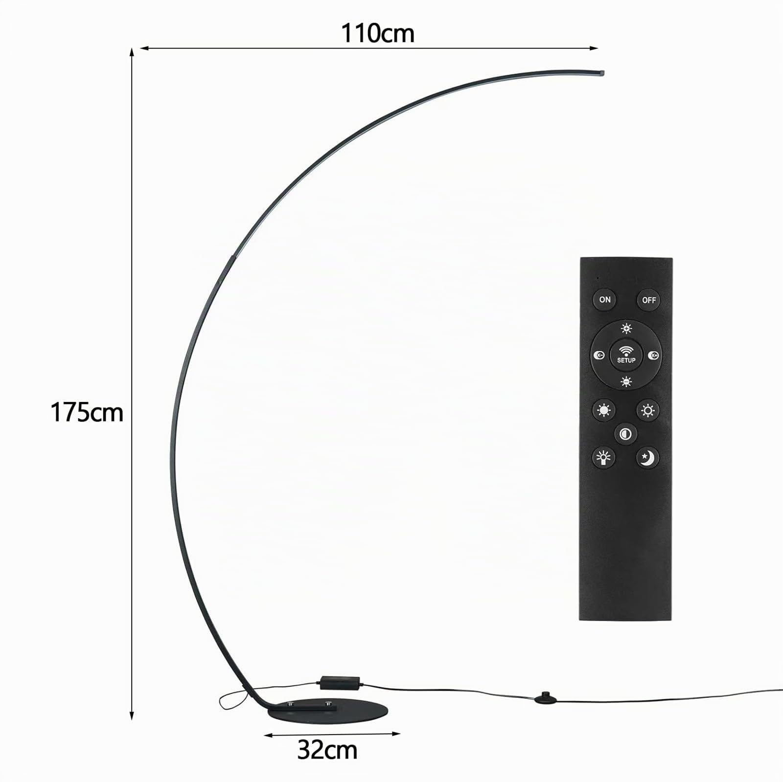 Lámpara de Pie LED Moderna de Arco - Regulable con 3 Temperaturas de Color, Ultrabrillante para Sala de Estar y Dormitorio con Control Remoto