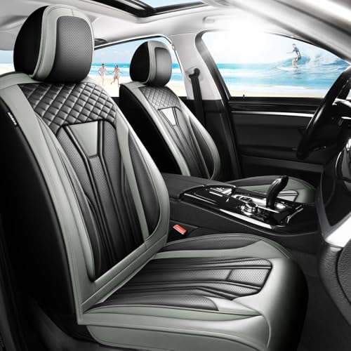 Image of Fit Equinox Car Seat Covers Compatible with Chevy Equinox 2011-2026, Premium Leather Breathable, Wear Resistant, Airbag Compatible, All-Weather Protection & Full Coverage, Full Set Gray&Black