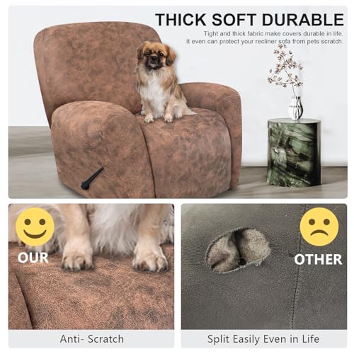 Image of ANARACHON Recliner Chair Covers Leather Look, 4 Pieces Recliner Covers Non Slip, Soft Slipcovers for Large Recliners, Furniture Protector Washable for Pets (1 Seater, 03 Light Brown)