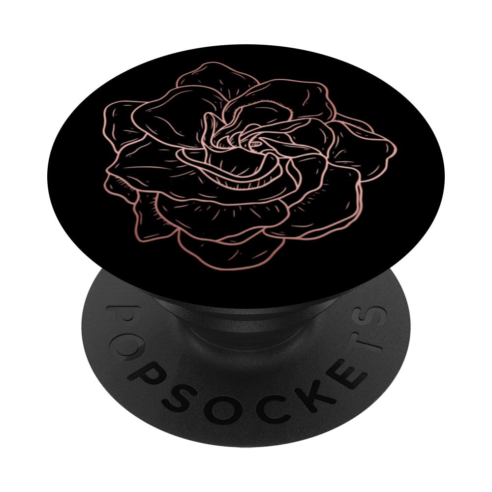 Simple Cute Black Rose Gold Flower Minimalist Aesthetic PopSockets Swappable PopGrip