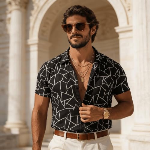Image of Lymio Men Shirt || Men Embroidery Design Shirt || Half Slevee Shirt Men || Cotton Shirt (Available Also Packs) (Embro-Zigzag)