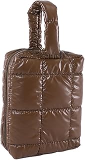 Bolsa de Maquillaje Acolchada para Mujer, Bolsa organizadora de cosméticos, Bolsa de cosméticos portátil de Gran Capacidad con asa, Color sólido para Viajes al Aire Libre (marrón)