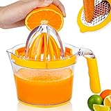 Lemon Squeezer,Orange Juicer,Multifunctional Lemon Juicer with Built-in Measuring Cup and Grater Egg separator,Non-Slip Silicone Handle,YTDHLIH Upgrade Citrus Juicer 20OZ