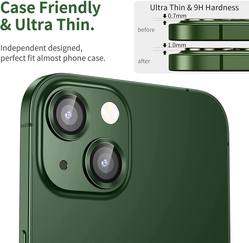 Image of [Dark Green (Pack of 2) Camera Lens Protector For iPhone 13 | For iPhone 13 Mini, Scratch-Resistant Ultra-Thin Tempered Glass with Aluminum Edge