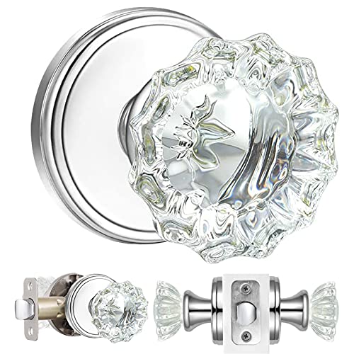 SHINY HANDLES Crystal Interior Door Knobs,Passage Clear Glass Door Knobs for Hall and Closet (Polished Chrome,1Pack )