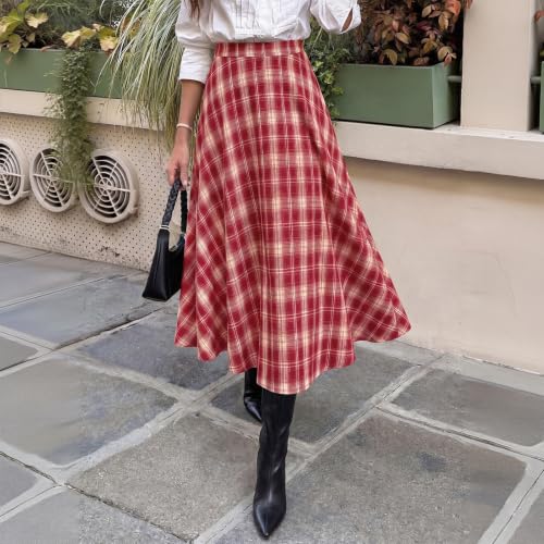 Plaid Skirts for Women A-line Elastic Waist Long Skirts Fall Outfit 2026 - image 6