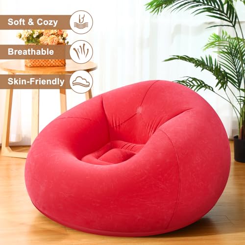 Image of Realspring 6 Pcs Inflatable Bean Bag Chair, Air Pump,Red