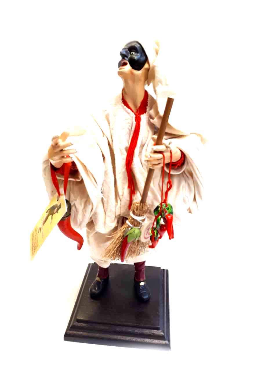 Figur Küken Höhe 20 cm mit Besen Hände Kopf und Füße Terrakotta Körper aus Hanf mit Pizza oder Spaghetti oder anderem auf dem Foto erhalten Sie einen kostenlosen Schlüsselanhänger Sheperds Crib