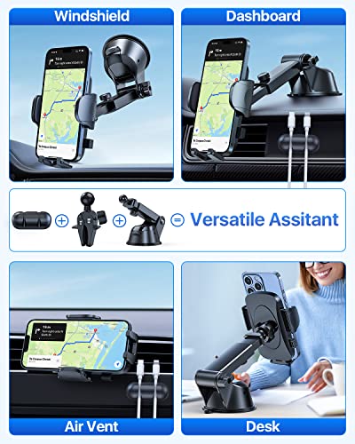 Htu Cell Phone Holder For Car [Upgraded Super Suction & Stable] Handsfree Car Phone Holder Mount Dashboard Windshield Air Vent Car Mount For Iphone 14 13 12 Pro Max Samsung Smartphones & Car Truck #TOP5