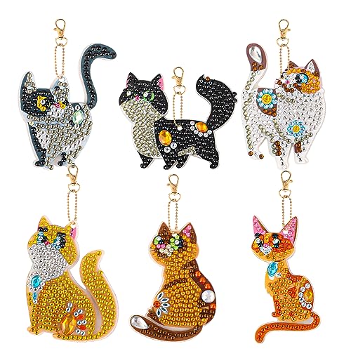 Peinture diamant 5D chat en porte-clés strass : kit de broderie diamant DIY pour débutant