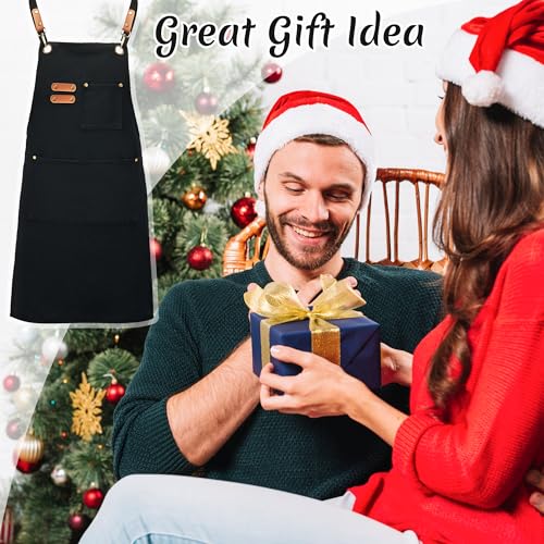 Plus Size Canvas Aprons with 3 Pockets Adjustable Strap for Men Women Black by FunChaos - Used condition - Image 8