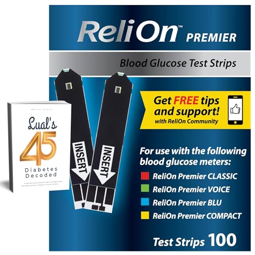 Premier Blood Glucose Test Strips 100 ct Compatible with Premier Meters Diabetic Test Strips | Premier Test Strips 100 Count Bonus Diabetes Guide Included (100)