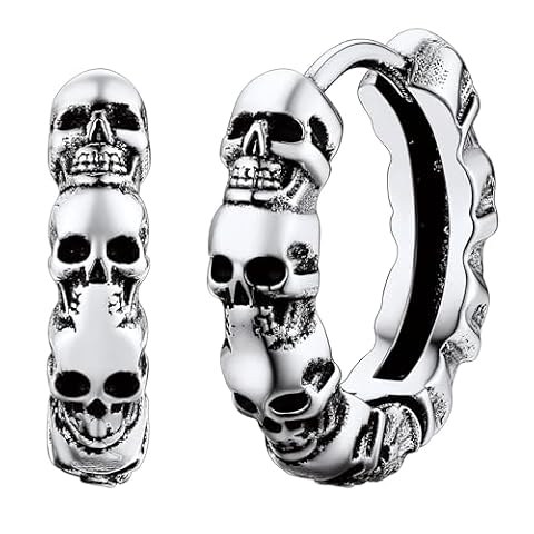 FaithHeart Skull Gothic Huggie Hoop Earrings for Men Silver/Black/Gold — $15.19 (20% off)