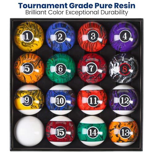 JOLORLY Pool Balls Billiard Set – 2-1/4" Regulation Size, 6 oz Professional Weight, AAA Grade Pure Resin, Pool Table Balls for Tournament, Bar, Game Room & Gifts (Black Marble Swirl) by JOLORLY - Image 3