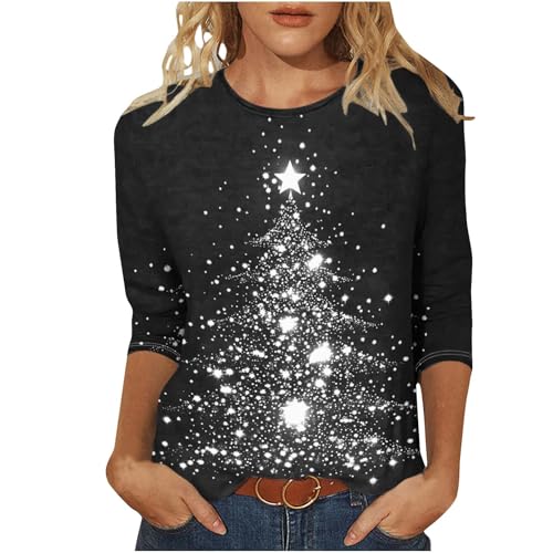 Christmas T Shirts Women Light Up Christmas Tree Printed Ugl