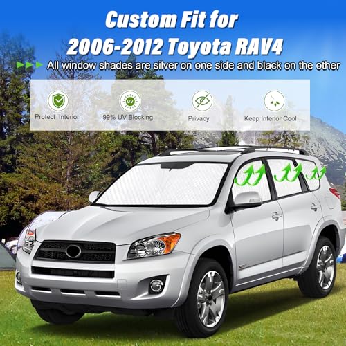 Image of KMF Sun Shade Custom Fit for Toyota RAV4 2006-2012 Accessories, Full Car Window Covers Sunshade for Windshield Side Rear, UV Block and Blackout Privacy for Car Camping 8pcs