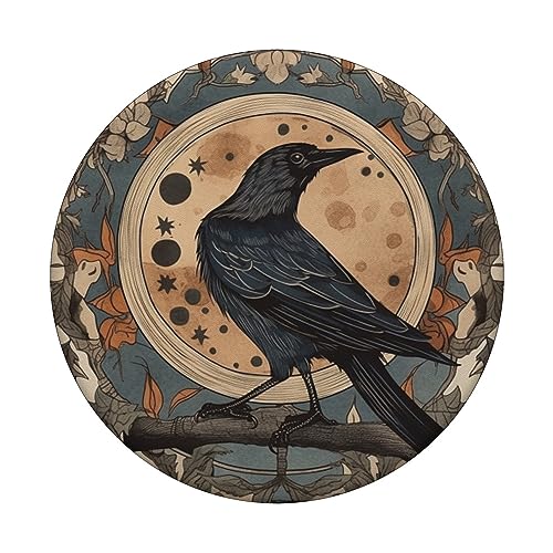 Folklore Art Crow Vintage Aesthetic Raven PopSockets Swappable PopGrip, Black - Image 3