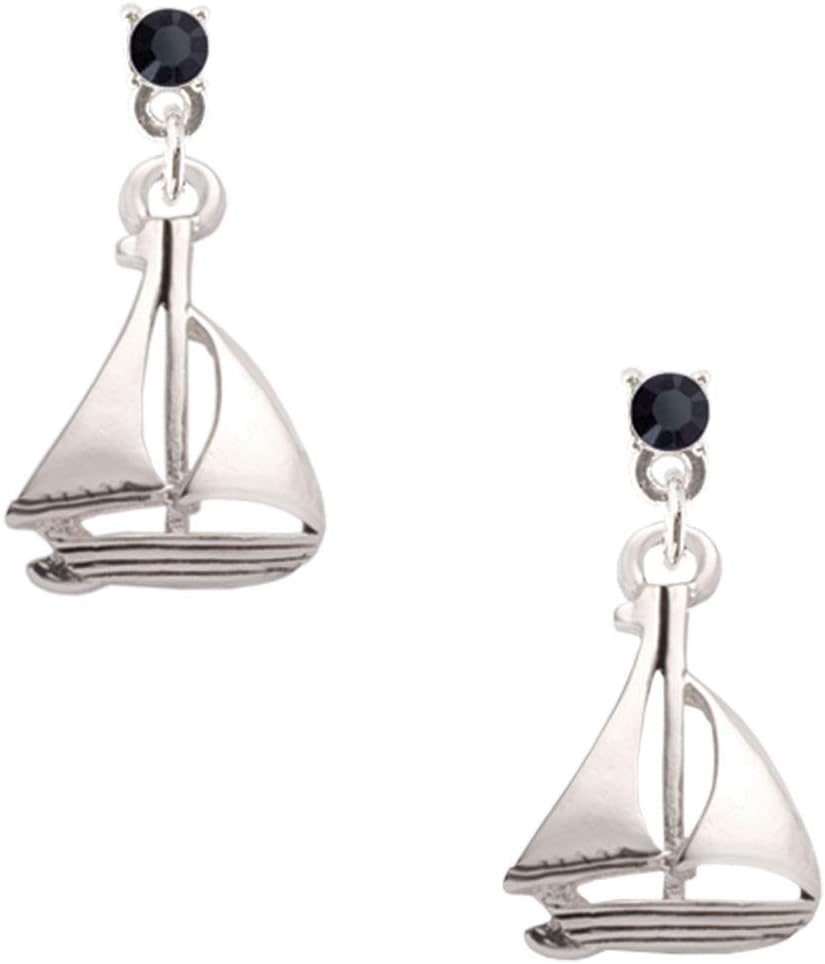 Antiqued Sailboat Crystal Post Earrings