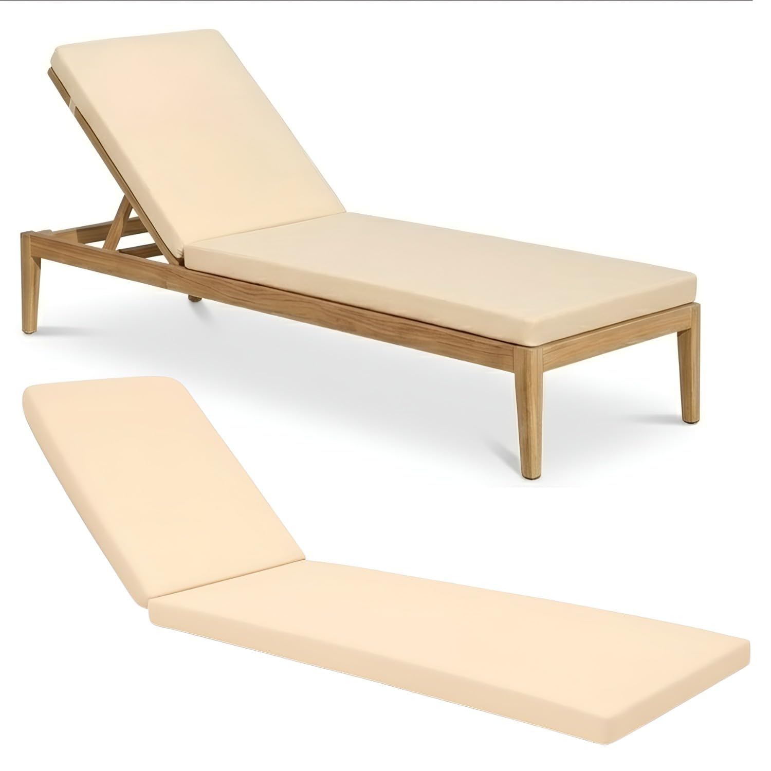Laam linen Waterproof Sun Lounger Replacement Cushion Pad – Thick Recliner Seat Cushion for Garden Lounger, Patio Deck Chair – Soft Comfy Fibre Filling, Washable Cover (Cream)