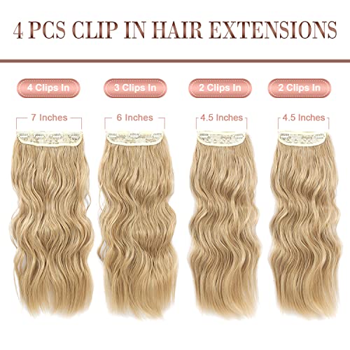 Hair Extensions Clip In 20Inch Long Wavy Hair Extensions 4Pcs Synthetic Full Head Hairpieces Seamless Weft for Natural Volume for Daily Use & Any Occasions Weft for Natural Volume Golden Blonde - Image 3