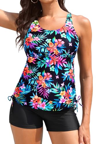 Tankini Swimsuits with Shorts - Two Piece Tummy Control Bathing Suit Side Tie Top with Boy Short Bottom