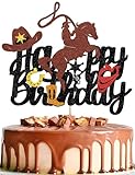 Cowboy Cake Topper Western Cowboy Birthday Cake Decorations for Men Boys Glitter Cowboy Hat Theme Happy Birthday Party Decoration Party Supplies