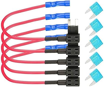 5 Pack 12V 15Amp Car Add-a-Circuit Fuse TAP Adapter Kit, Mini ATM APM Blade Fuse Holder