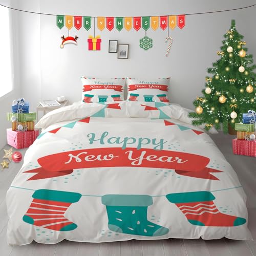 布団カバー シングル クリスマス|マイクロファイバー 掛け布団カバー 150x210 +枕カバー 2枚 3点セット|吸汗速乾・防静電気・洗濯耐久|肌ざわり最高 靴下 なプリントデザイン PH1418