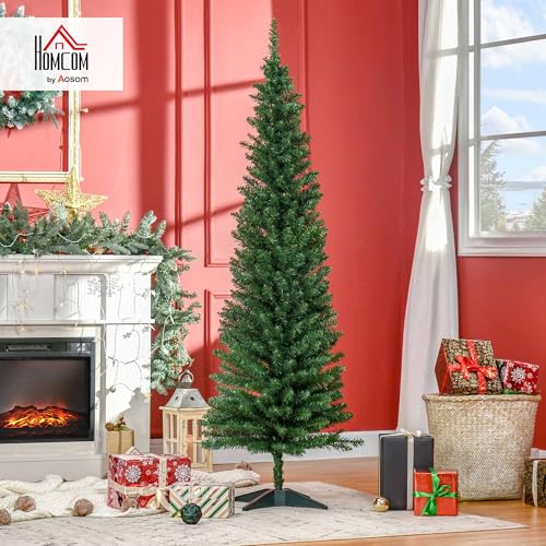 image for HOMCOM 6' Artificial Pencil Christmas Tree, Slim Xmas Tree with 390 Re