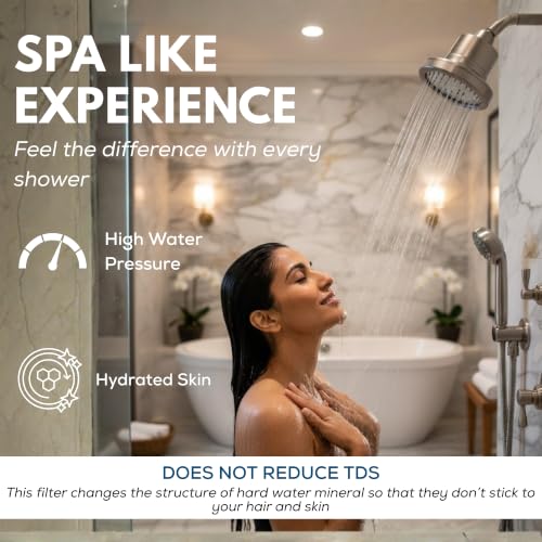 Image of Life Harbor 15-Stage Hard Water Shower Filter | Reduces Hair Fall, Dry Skin & Dandruff | KDF-55 + Activated Carbon + FOF Scale Inhibitor | 2X Active Filtration Media (Shower LUXE: Brushed Grey)