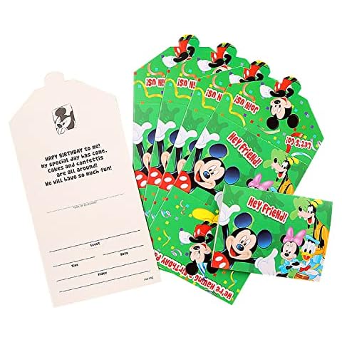 Qemsele Kids Party Invitations Cards, 24Pcs Foldable Invites Cards for Children Boys Girls Birthday Party Celebrations, Theme Party Invites Festive Party Supplies Dress Up (Mickey) Cover