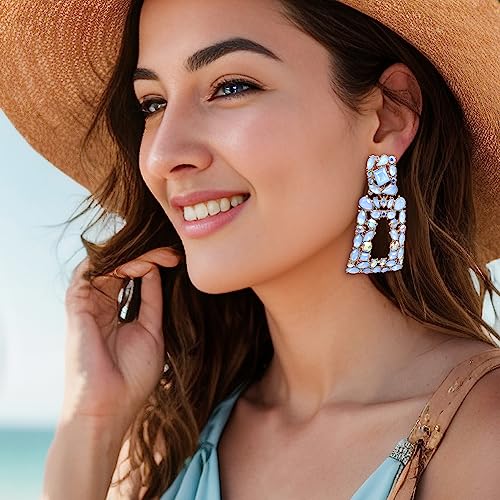 Flyonce Rectangle Dangle Earrings for Women, Rhinestone Crystal Geometric Statement Earring Fashion Jewelry2