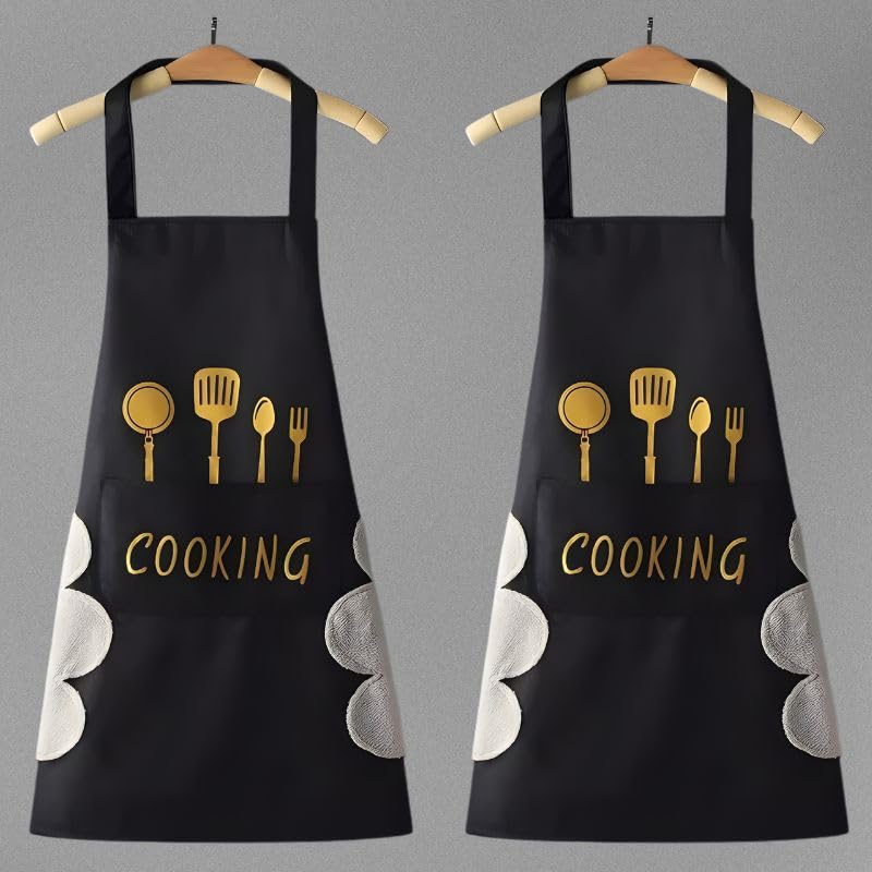 Image of VELVERI Waterproof Kitchen Cooking Apron for Women Men | Adjustable Bib with Hand Towel Wiping Patch | Large Pocket Oil & Stain Resistant | Cute Cartoon Rabbit Design