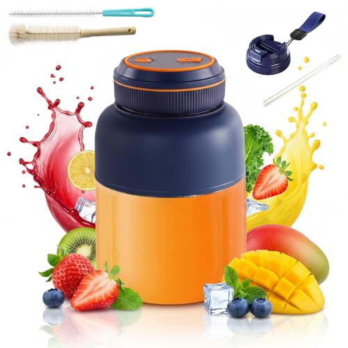 Portable Wireless Juicer Cup, 28/45 Oz Large Capacity Portable Blender for Shakes and Smoothies, 38-Blade Personal Juicer Bottles, USB Rechargeable Dual Lid Travel Cup (Blue,800ML)