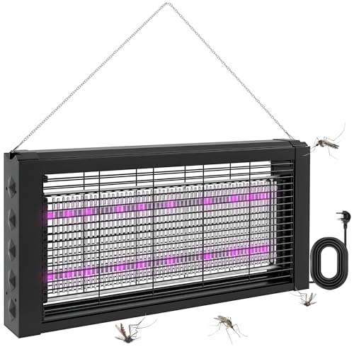 HOMCOM Lampada Antizanzare per Interno 60㎡, Zanzariera Elettrica da Interno, Luce Anti Insetti Elettroinsetticida con 2 LED, Catenella e Rete di Protezione, 49x6x25 cm, Nero