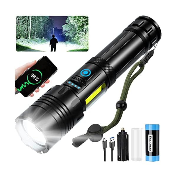 cinlinso Lampe Torche LED Ultra Puissante - 500000 Lumens Lampe de Poche Rechargeable, Étanche IPX7, 7 Modes D'éclairage avec Lumière COB pour Camping, Randonnée et Urgences 51e8OKF2kAL. SS600
