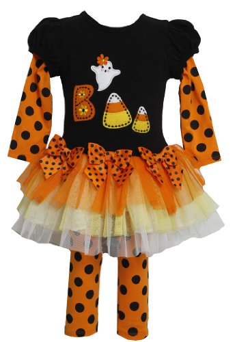 Bonnie Jean Girls Halloween Boo Candy Cane Fall Dress Outfit Set w/Leggings, Black, 12M - 24M