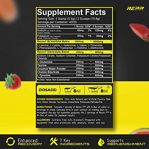 Repp Sports Recov-7 Full Spectrum Eaas And Bcaas | Advanced Recovery And Glycogen Replenishment For Intra-Workout (Tropical Rainbow, 40 Servings (216G)) #TOP4