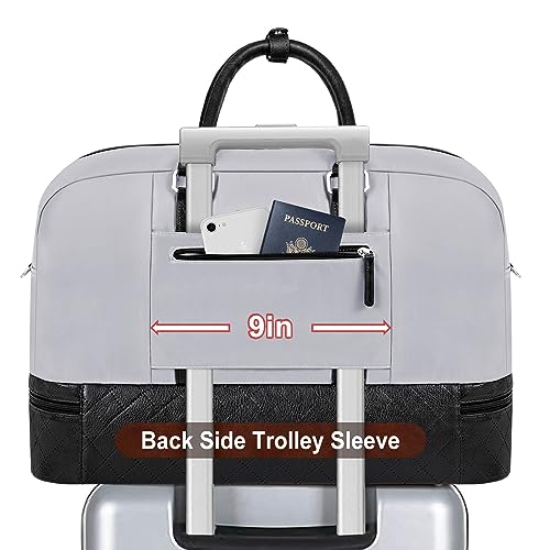 Image of Weekender Bag for Women, Large Overnight Bag Canvas Travel Duffel Bag Carry On Tote with Shoe Compartment 21 inch 3Pcs Set, A19-black+dark Grey, Large, Practical and Fashion